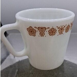 Vintage Pyrex White Milk Glass Mug W/Brown Floral Pattern 300ml Microwave Safe
